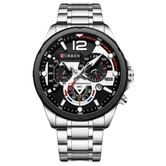 Other - New Silver Chronograph Mens Sport Quartz Waterproof Luxury Stainless Steel Watch